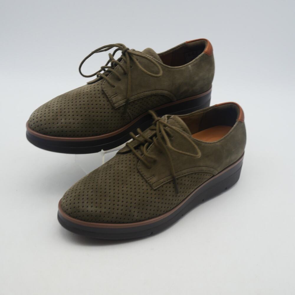 NEW Clarks Women's 6.5 Wide Shaylin Lace Oxford Shoes  Dark Olive  Green Suede